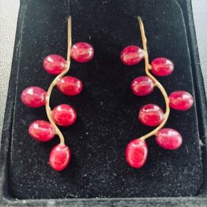 Beautiful Faux Ruby And Gold Stem Earrings